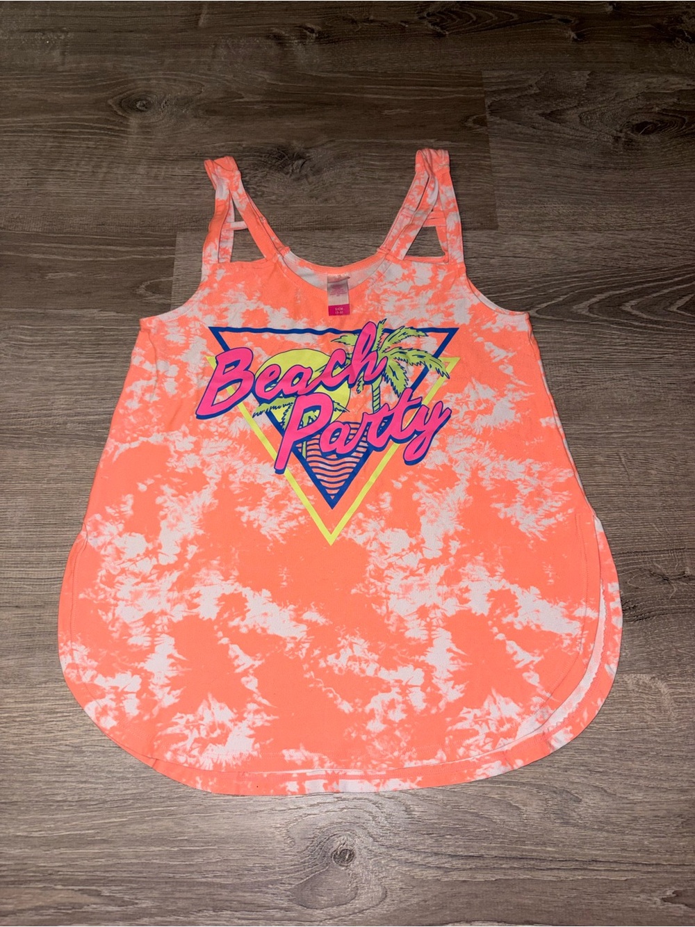 No Boundaries Neon Coral Tie-Dye "Beach Party" Graphic Tank